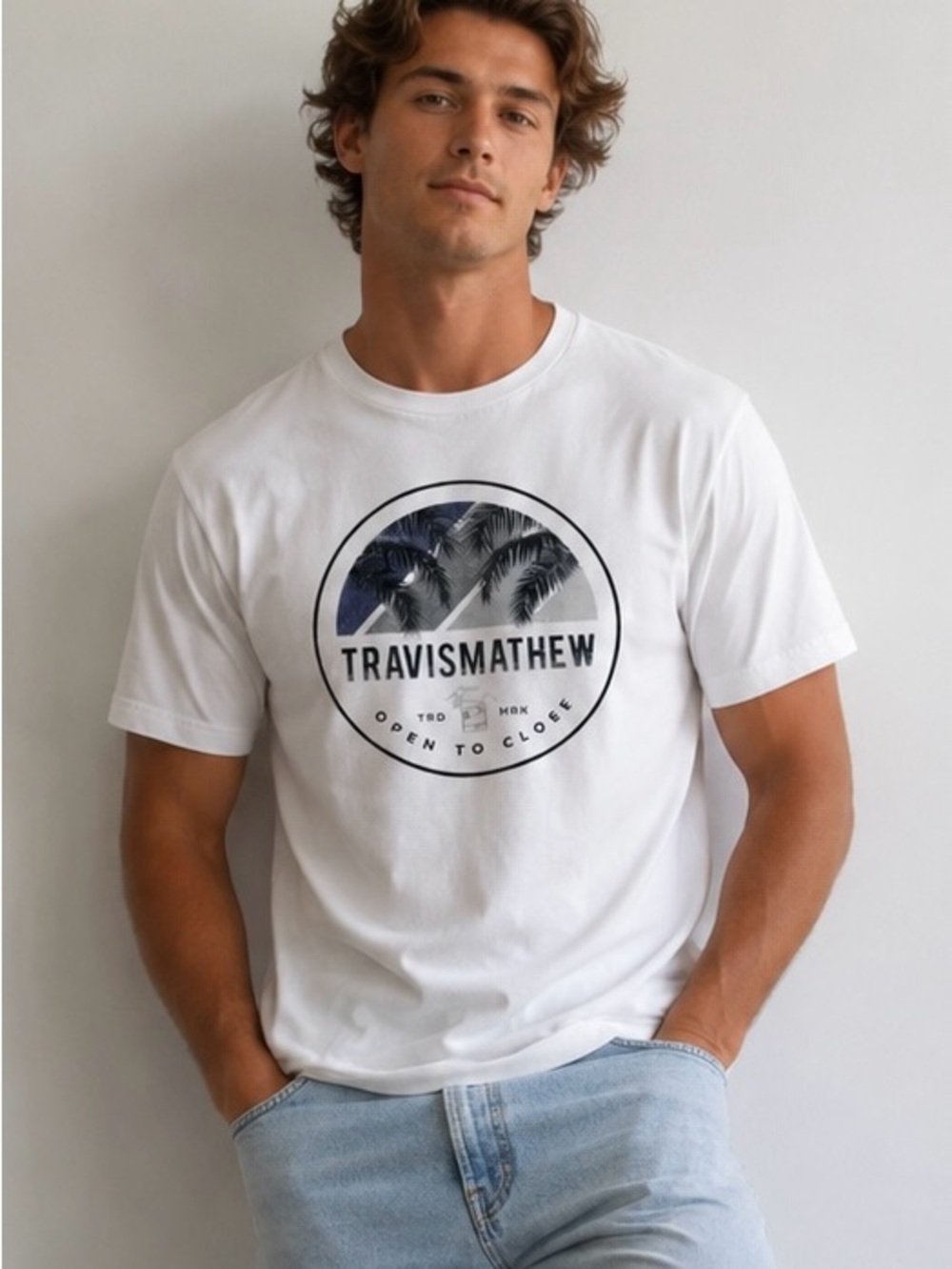 Travis Mathew White Short Sleeve Tee with Palm Logo